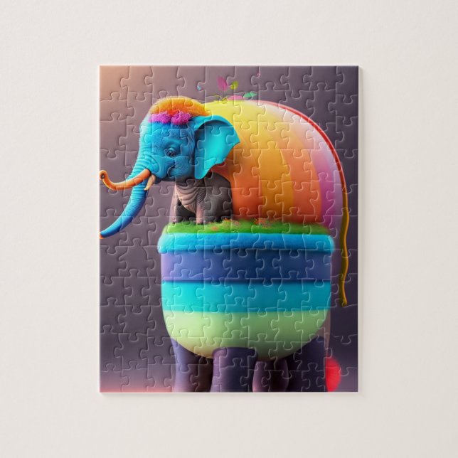 Funny Cute Colourful Elephant Jigsaw Puzzle (Vertical)