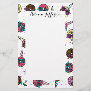 Funny Cute Colourful Unicorn Doughnut with Stationery