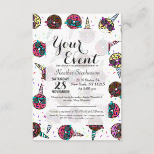 Funny Cute Colourful Unicorn Doughnut with Sunglas Invitation
