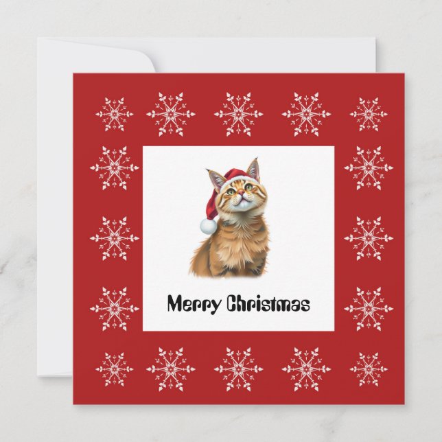 Funny Cute Comic Whimsical Cat Merry Christmas  Holiday Card (Front)