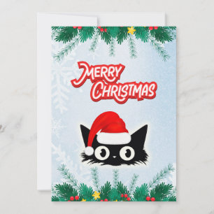 Funny Cute Comic Whimsical Cat Merry Christmas Holiday Card