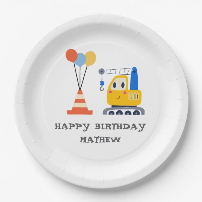 Funny & Cute Construction Birthday  Paper Plate (Front)
