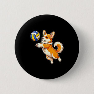 Funny cute corgi dog playing volleyball sports 6 cm round badge