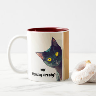 Funny cute Courios Cat illustrated Mug. Two-Tone Coffee Mug
