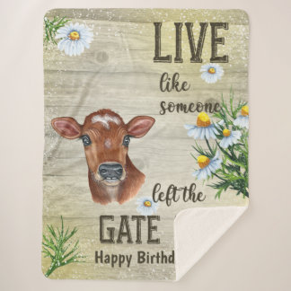 Funny Cute Cow Country Style Positive Quote  Sherpa Blanket