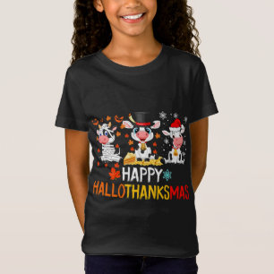 Funny Cute Cows Christmas Happy Hallothanksmas T-Shirt