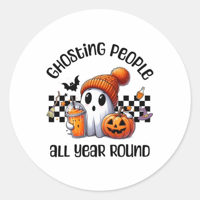 Funny Cute Creepy Ghost Halloween Graphic Kids Adu Classic Round Sticker (Front)