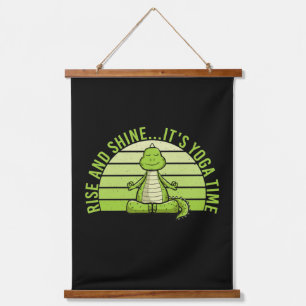 Funny cute crocodile doing yoga. funny yoga quotes hanging tapestry