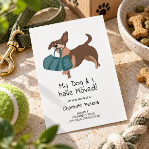 Funny cute dachshund dog illustration moving announcement postcard