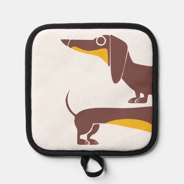 Funny cute dachshund for long dog parent pot holder (Front)