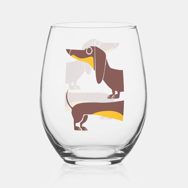 Funny cute dachshund for long dog parent stemless wine glass (Front)