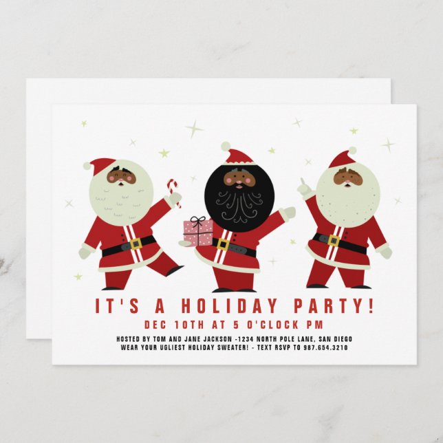 Funny Cute Dancing Black Santa Party Invitation (Front/Back)