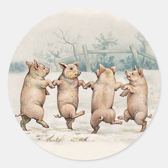 Funny Cute Dancing Pigs - Anthropomorphic Animals Classic Round Sticker (Front)