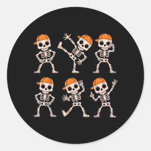 Funny Cute Dancing Skeleton Halloween Boys Kids Classic Round Sticker