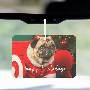 Funny Cute Dog Christmas Photo Happy Pawlidays Car Air Freshener