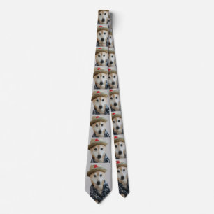 FUNNY CUTE DOG DRESSED PAINTING GREY NECK TIE