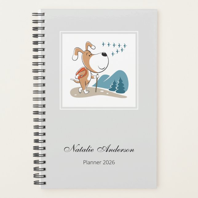 Funny Cute Dog Puppy Hiking Personalized 2026 Planner (Front)