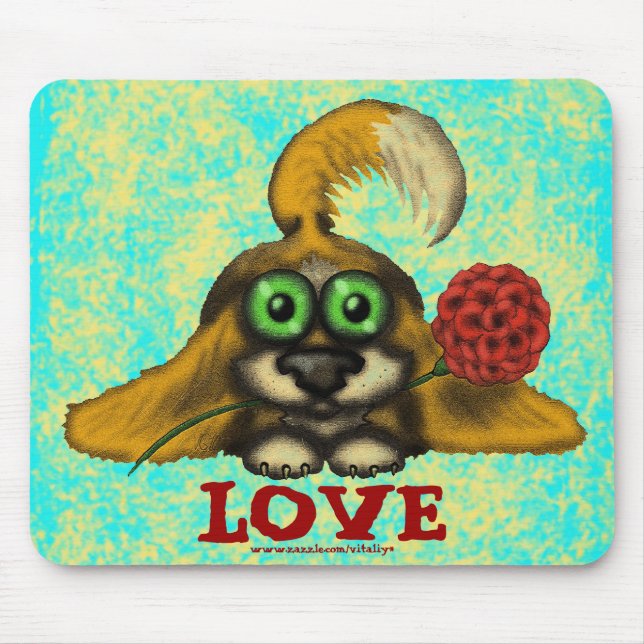 Funny cute dog with flower mousepad design (Front)