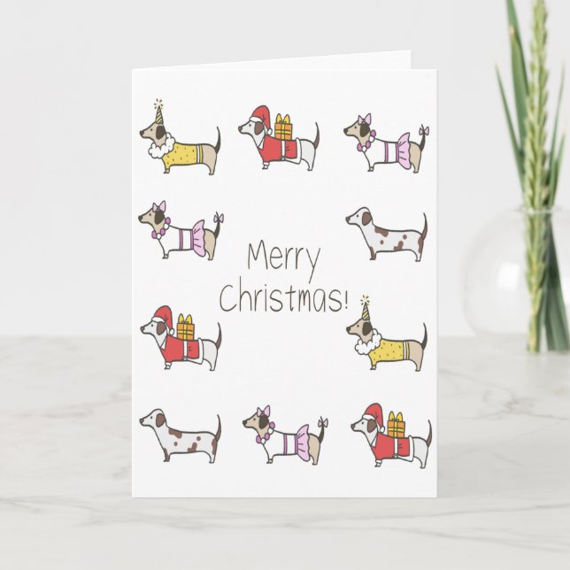 Funny Cute Dogs Christmas Greeting Card  (Front)