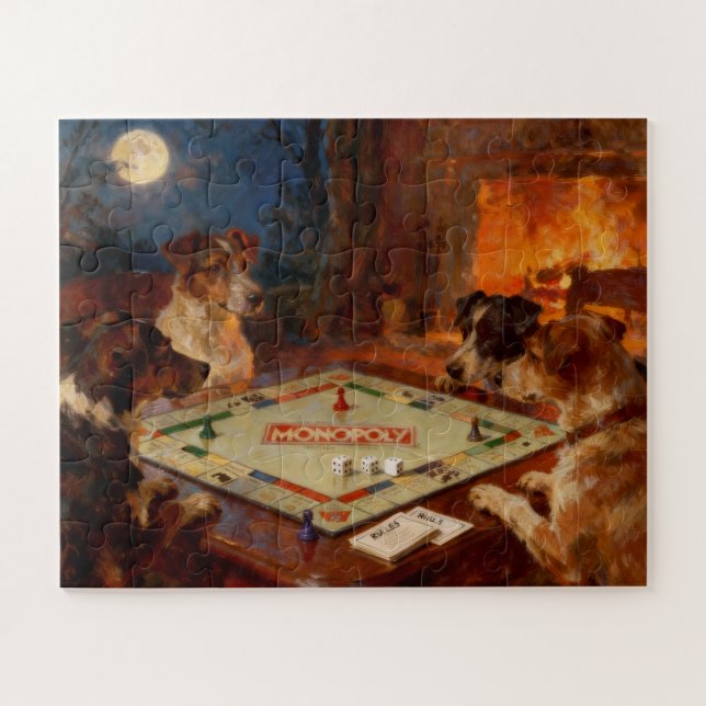 Funny Cute Dogs Playing A Board Game Jigsaw Puzzle (Horizontal)