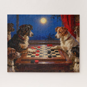Funny Cute Dogs Playing Checkers Gift  Jigsaw Puzzle