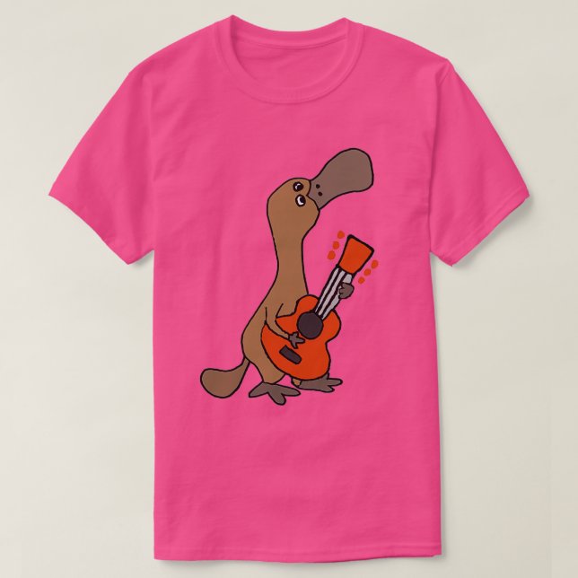 Funny Cute Duckbilled Platypus Playing Guitar T-Shirt (Design Front)