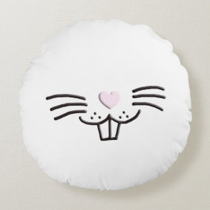 Funny cute Easter bunny face cartoon illustration Round Cushion