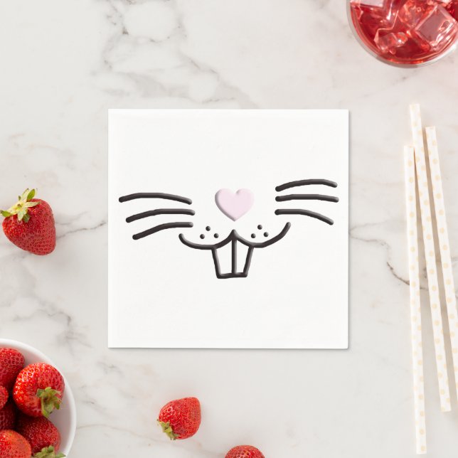 Funny cute Easter bunny rabbit face illustration Napkin (Insitu)