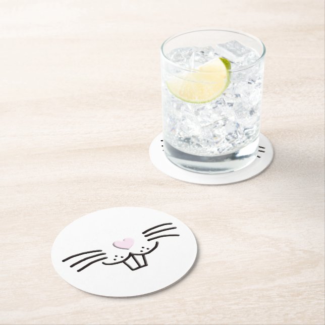 Funny cute Easter bunny rabbit face illustration Round Paper Coaster (Insitu)