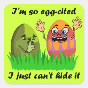 Funny Cute Easter Eggs Eggcited Cute Kids Cartoon Square Sticker