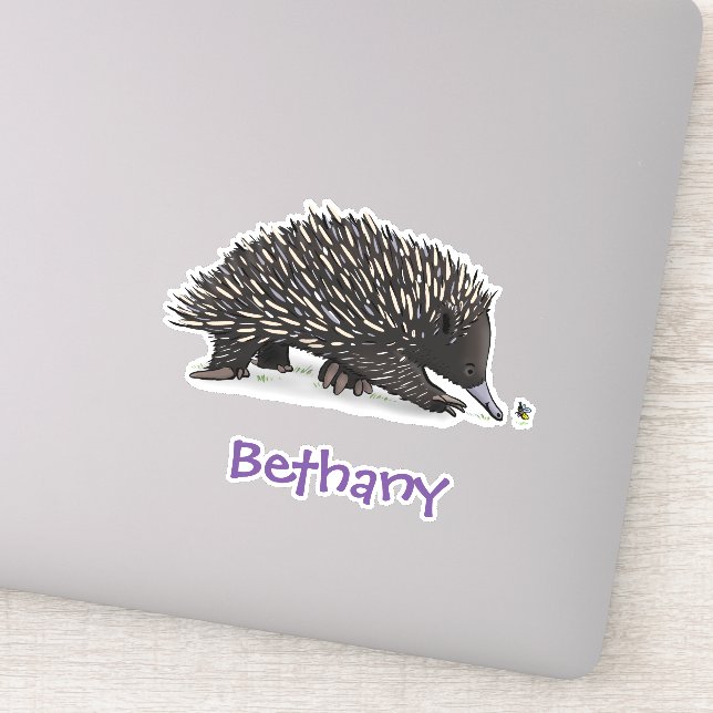 Funny cute echidna with bee childrens illustration (Detail)