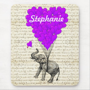 Funny cute elephant and heart balloons mouse pad