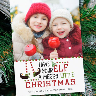 Funny Cute Elf Merry Little Christmas Photo Holiday Card