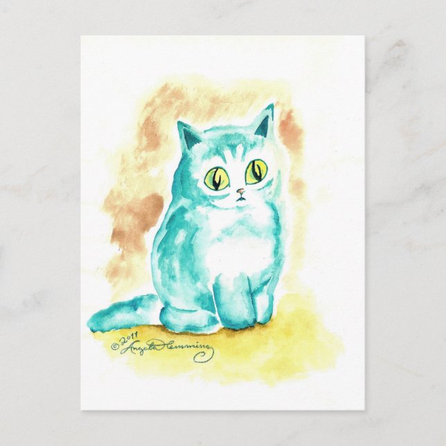 Funny Cute fat Blue Cat Postcard (Front)