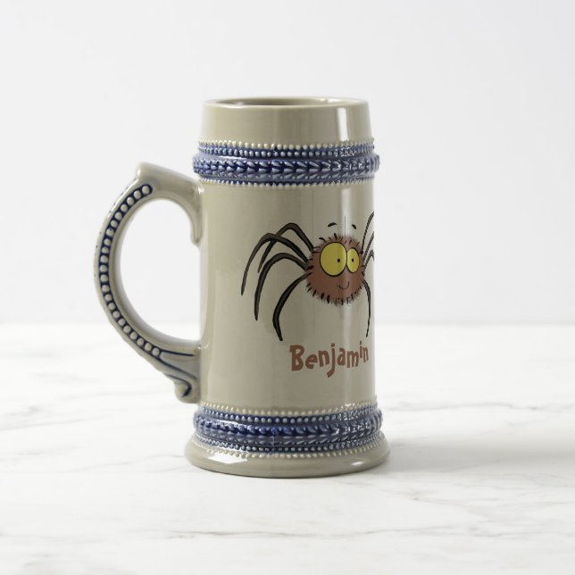 Funny cute fluffy spider cartoon beer stein (Left)