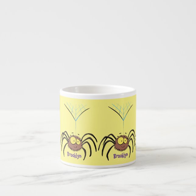 Funny cute fluffy spider cartoon espresso cup (Front)