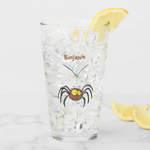 Funny cute fluffy spider cartoon glass