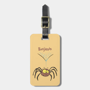 Funny cute fluffy spider cartoon luggage tag