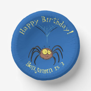 Funny cute fluffy spider cartoon paper plate