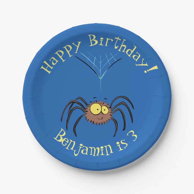 Funny cute fluffy spider cartoon paper plate (Front)