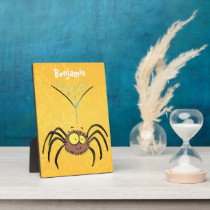 Funny cute fluffy spider cartoon plaque