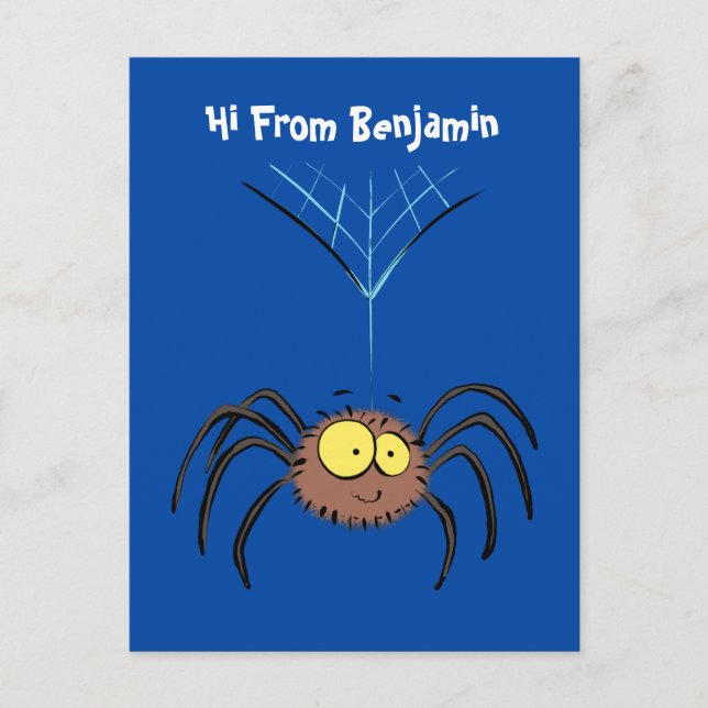 Funny cute fluffy spider cartoon postcard (Front)