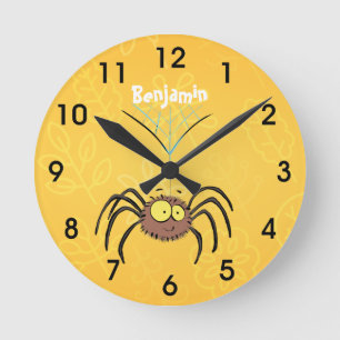 Funny cute fluffy spider cartoon round clock