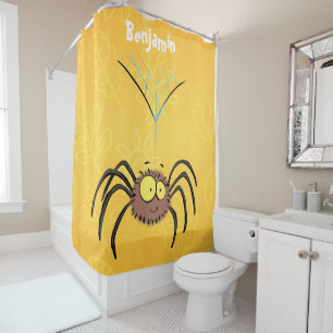 Funny cute fluffy spider cartoon shower curtain