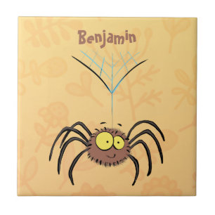 Funny cute fluffy spider cartoon tile