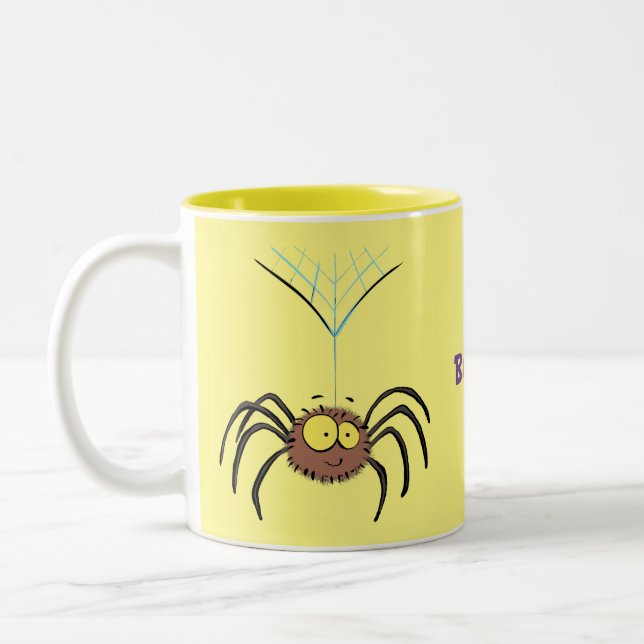 Funny cute fluffy spider cartoon Two-Tone coffee mug (Left)
