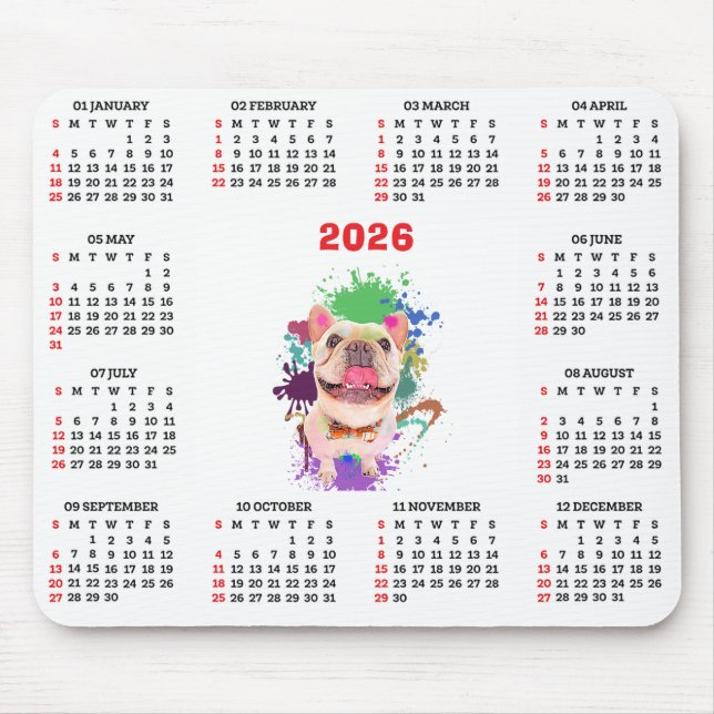 Funny Cute Frenchie Dog Calendar  Mouse Pad (Front)