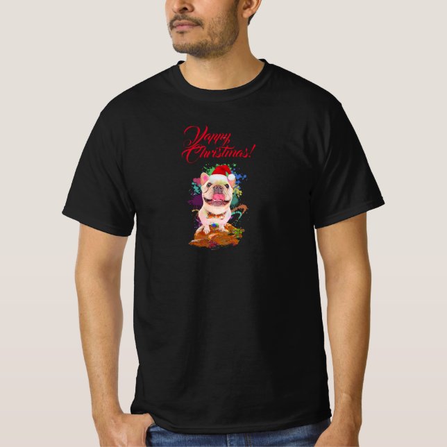 Funny Cute Frenchie Dog Yappy Christmas T-Shirt (Front)
