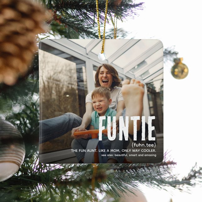 Funny Cute FUNTIE 2 Photo Auntie Christmas Ceramic Ornament (Creator Uploaded)