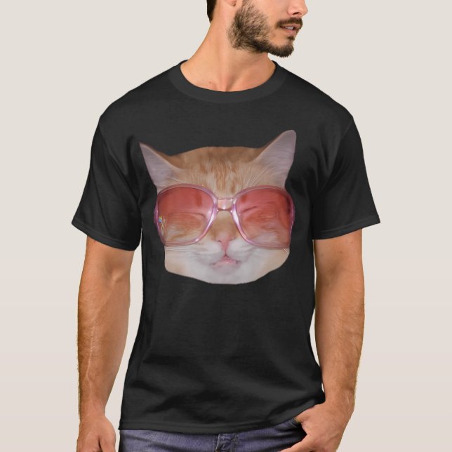 Funny Cute Geeky Hipster Cat Wearing Glasses T-Shirt (Front)